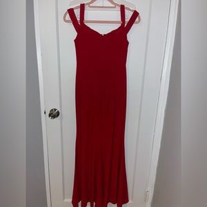 Xscape red long dress size: 2P off the shoulder